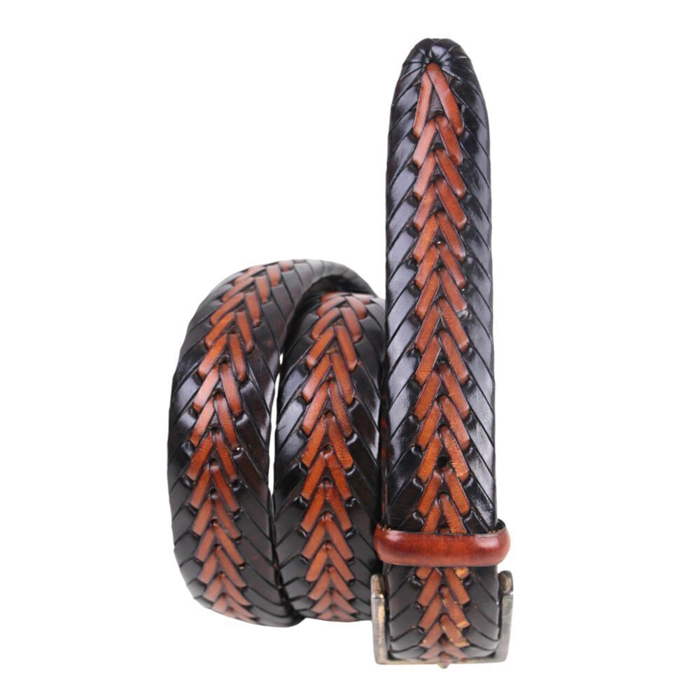 Leather Island BRAIDED BLACK BROWN GENUINE LEATHER 1.25"Wd DRESS BELT Sz 40 (G93
